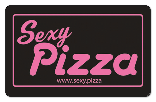 sexy pizza pink text logo on a black background
